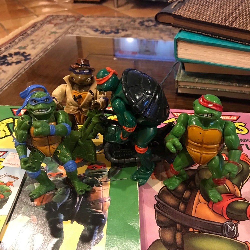 ~~~~~~~~~~~ SOLD__FOUR MOVEABLE NINJA TURTLES/THE NINJA TURTLE MOTORCYCLE/BOOKS - Picture 6 of 16